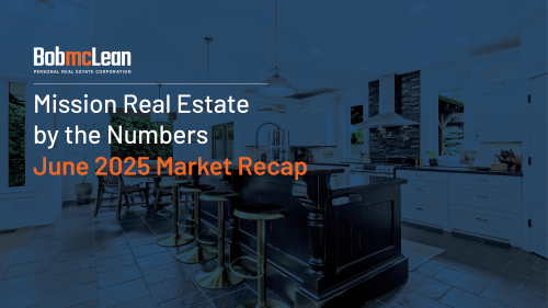 Mission BC real estate market statistics June 2025 showing detached homes, townhouses, and apartments sales, listings, and prices.