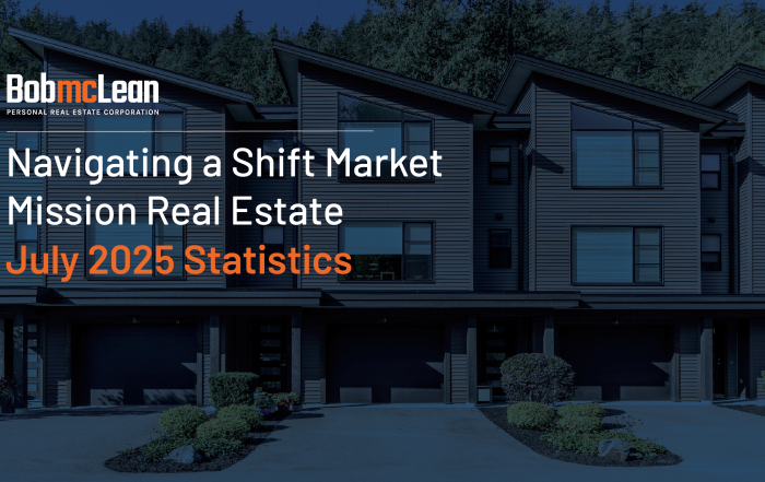 Mission Real Estate Statistics July 2025: Chart showing sales, listings, and benchmark prices for detached homes, townhomes, and apartments."